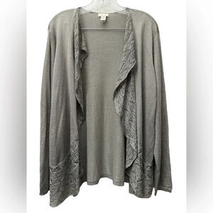 Chicos Sparkly Silver Crochet Open Front Cardigan Size 3